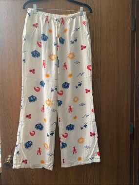 Wide Leg Women’s Lounge Pants in White with Nautical Print